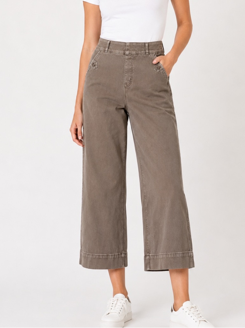 SPANX Twill Cropped Flare Leg Khaki Pull On Pants size small